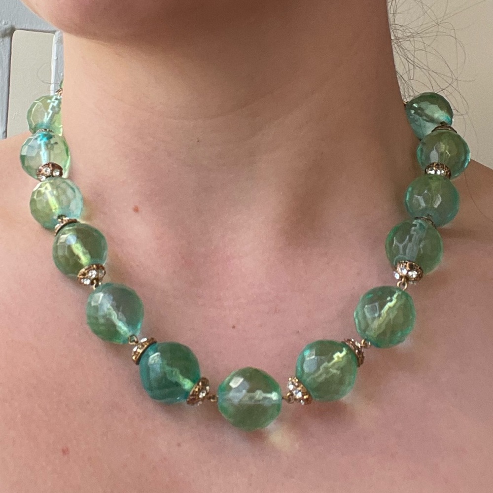 Vintage Carlo Zini Green Bead & Zirconia Necklace
